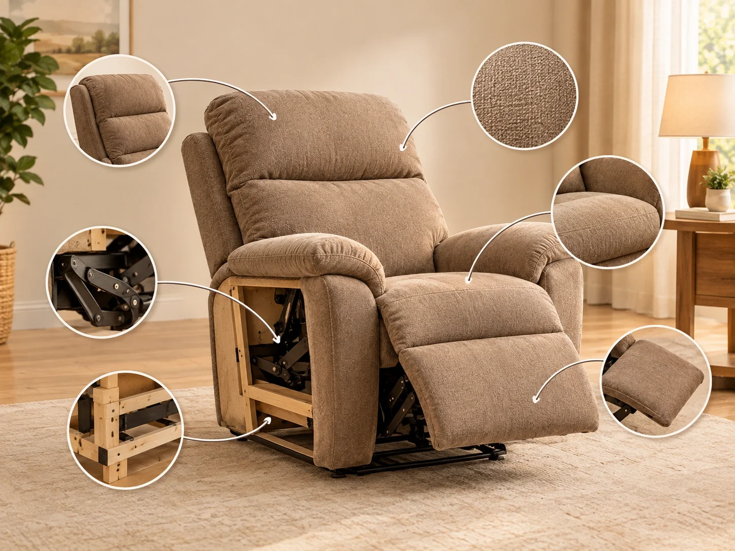 Anatomy of a recliner chair with labeled parts