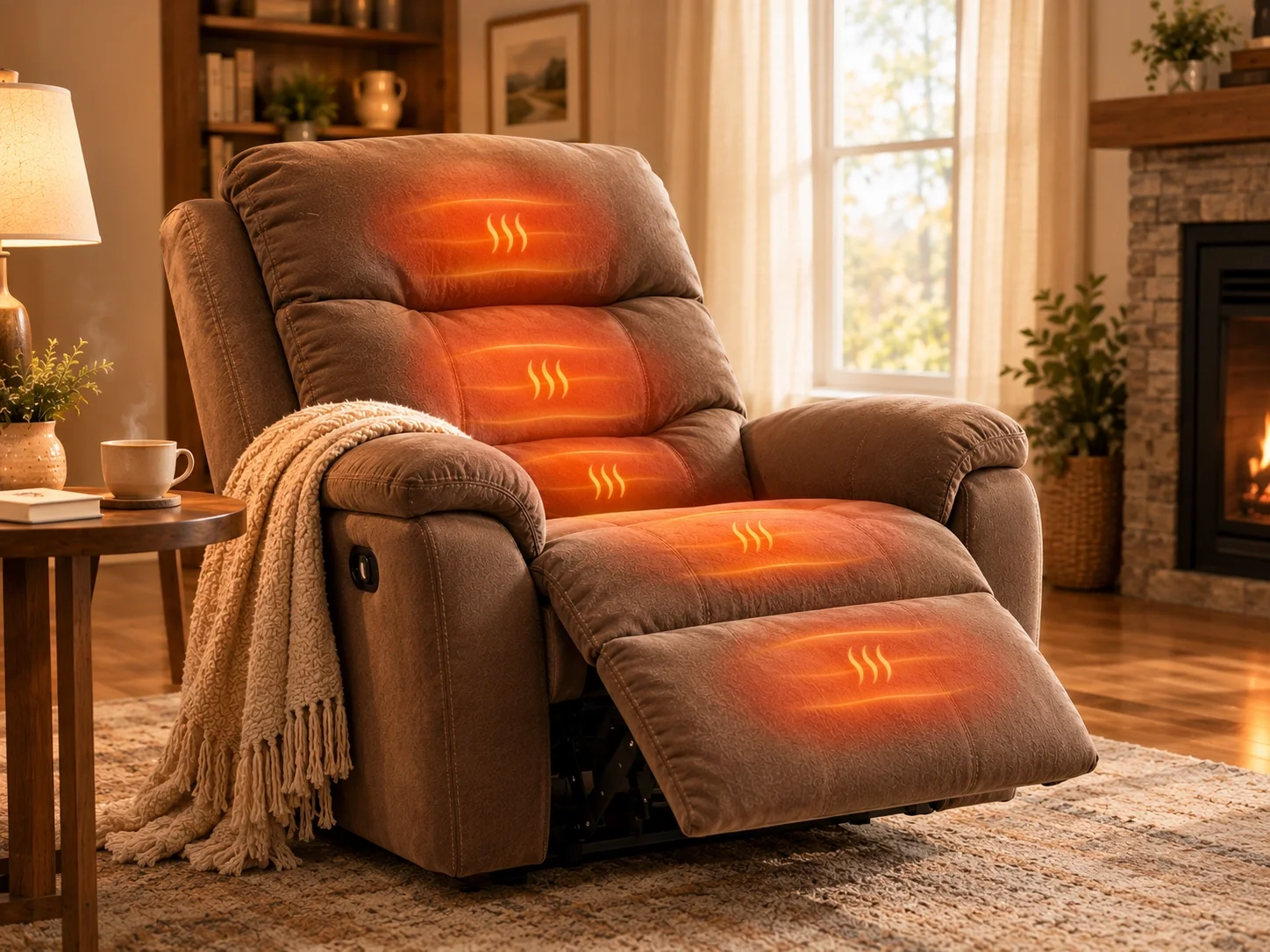Heated recliner showing therapeutic heat zones