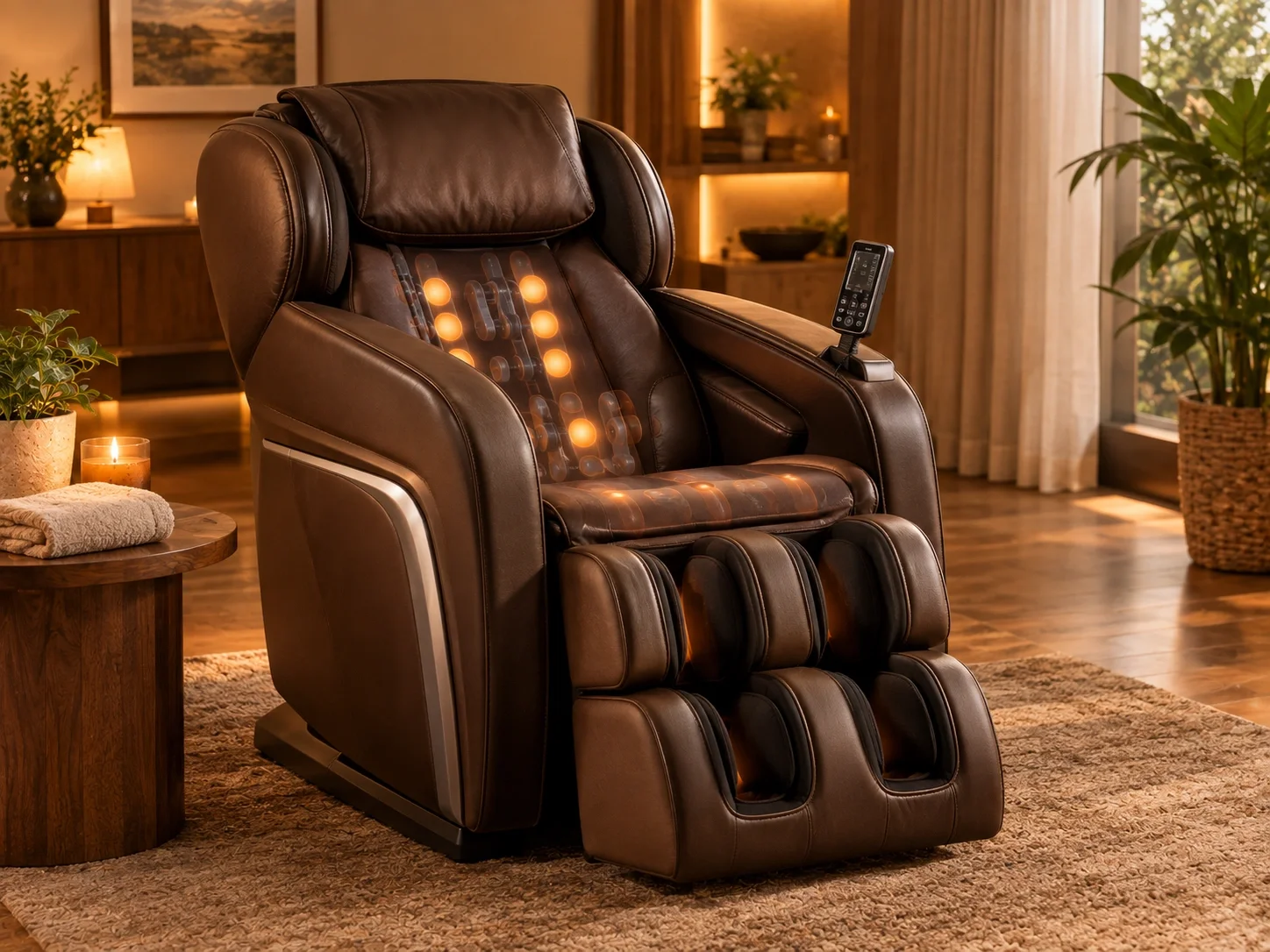 Massage recliner with built-in massage rollers and controls