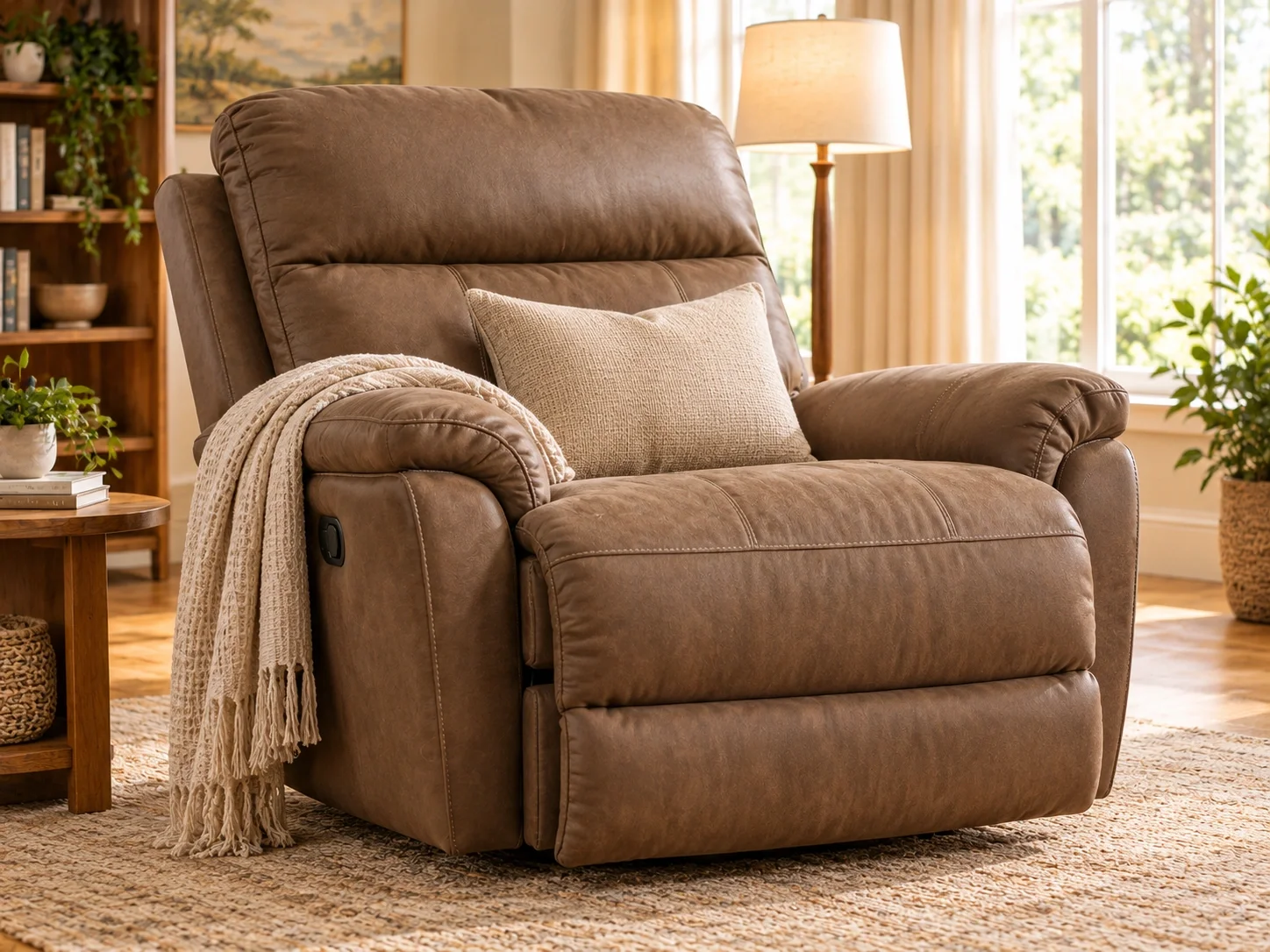 Oversized recliner with extra-wide seat and tall backrest