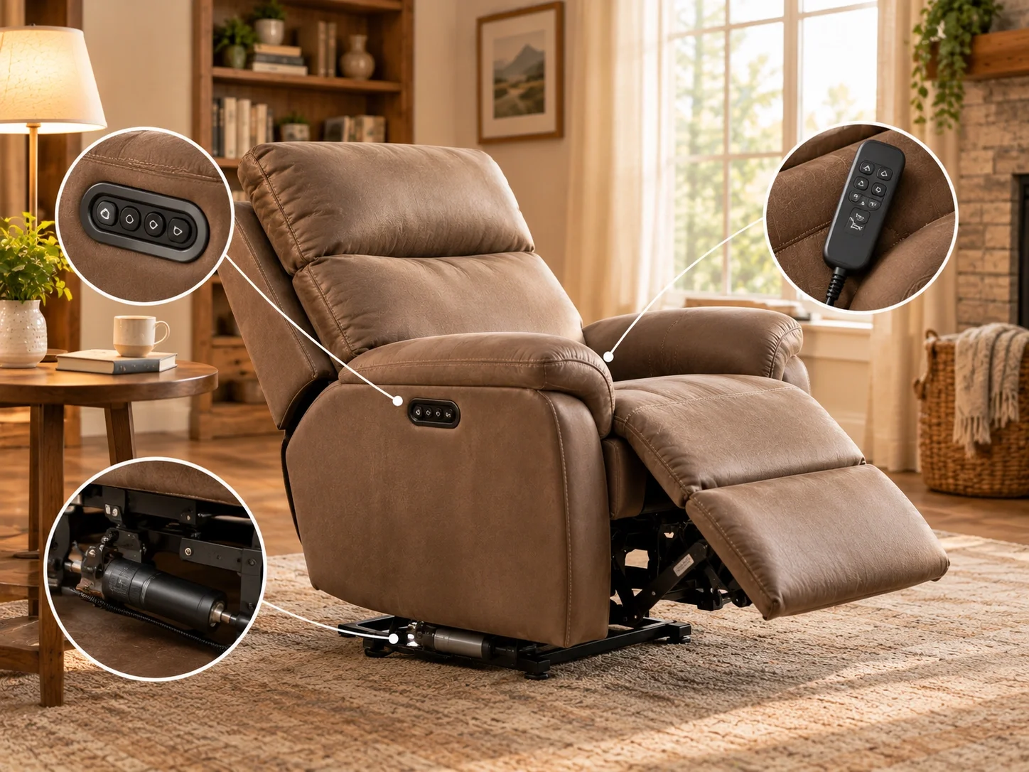 Power recliner with electric mechanism and button controls