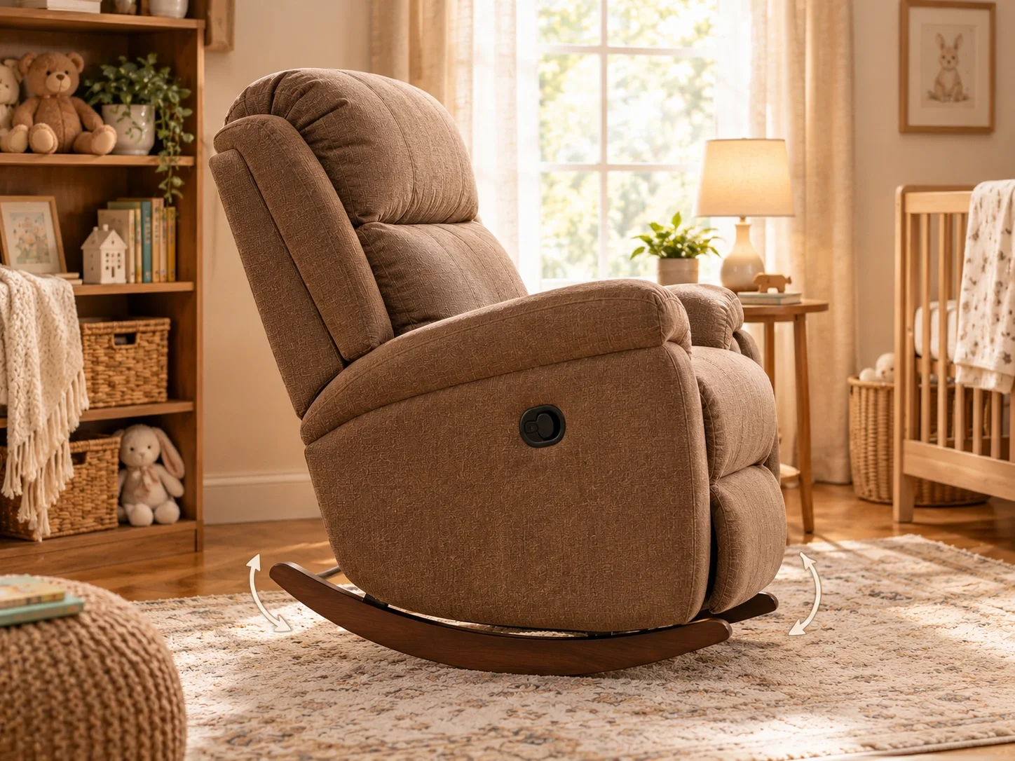 Rocker recliner demonstrating traditional rocking arc