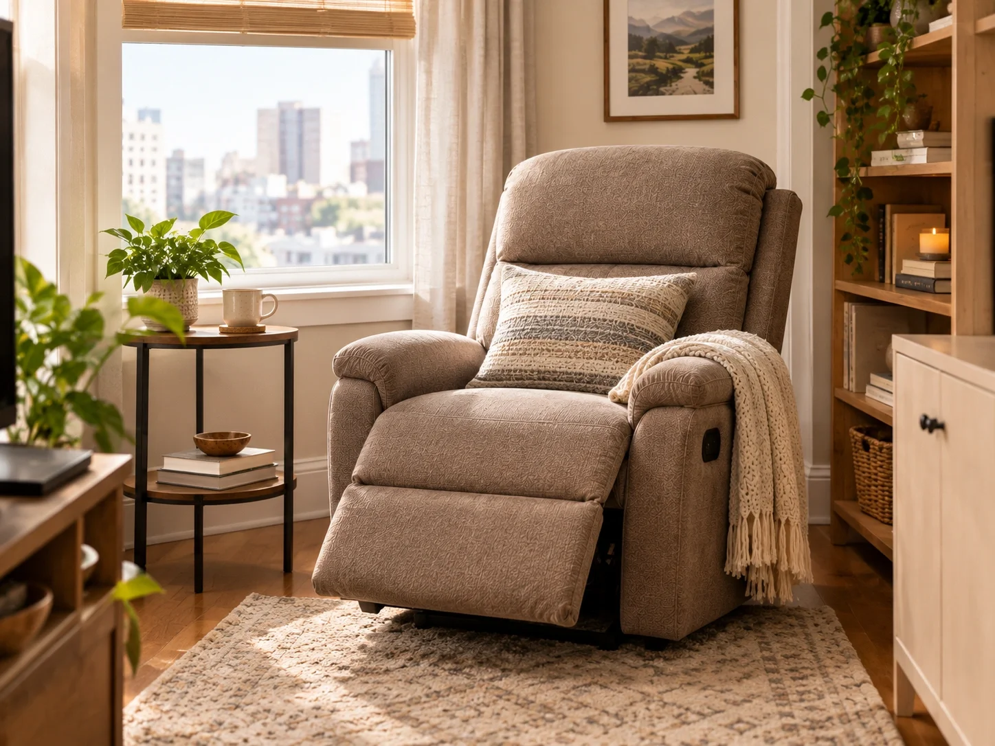 Small space recliner in compact apartment setting