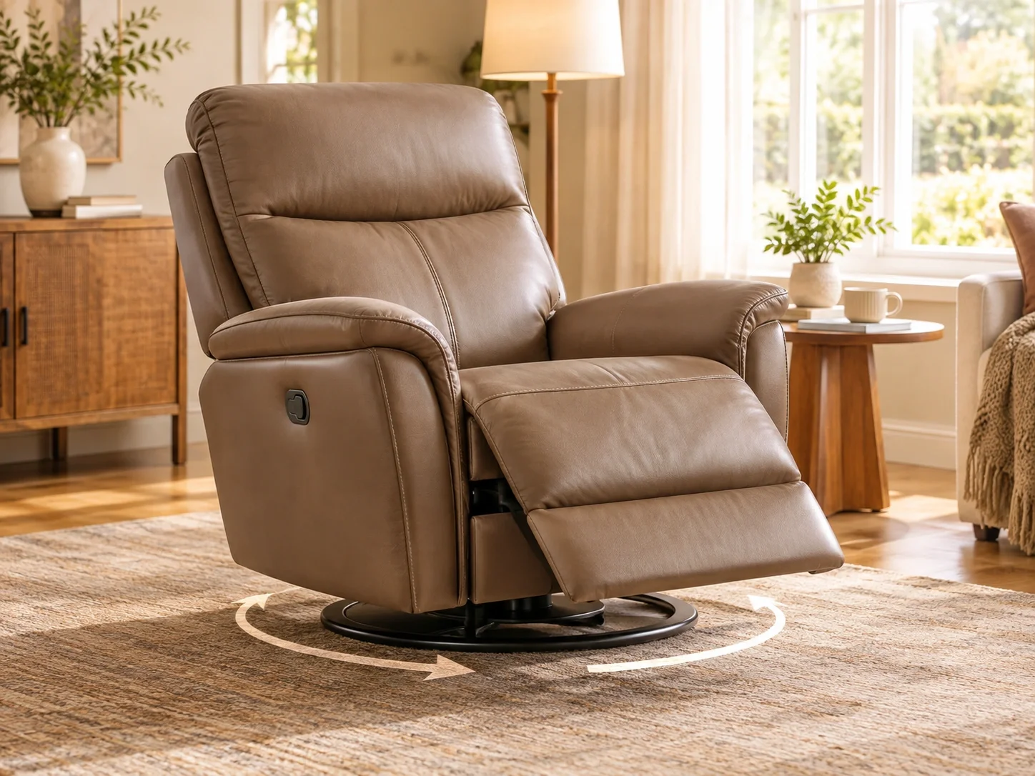 Swivel recliner showing rotating base capability