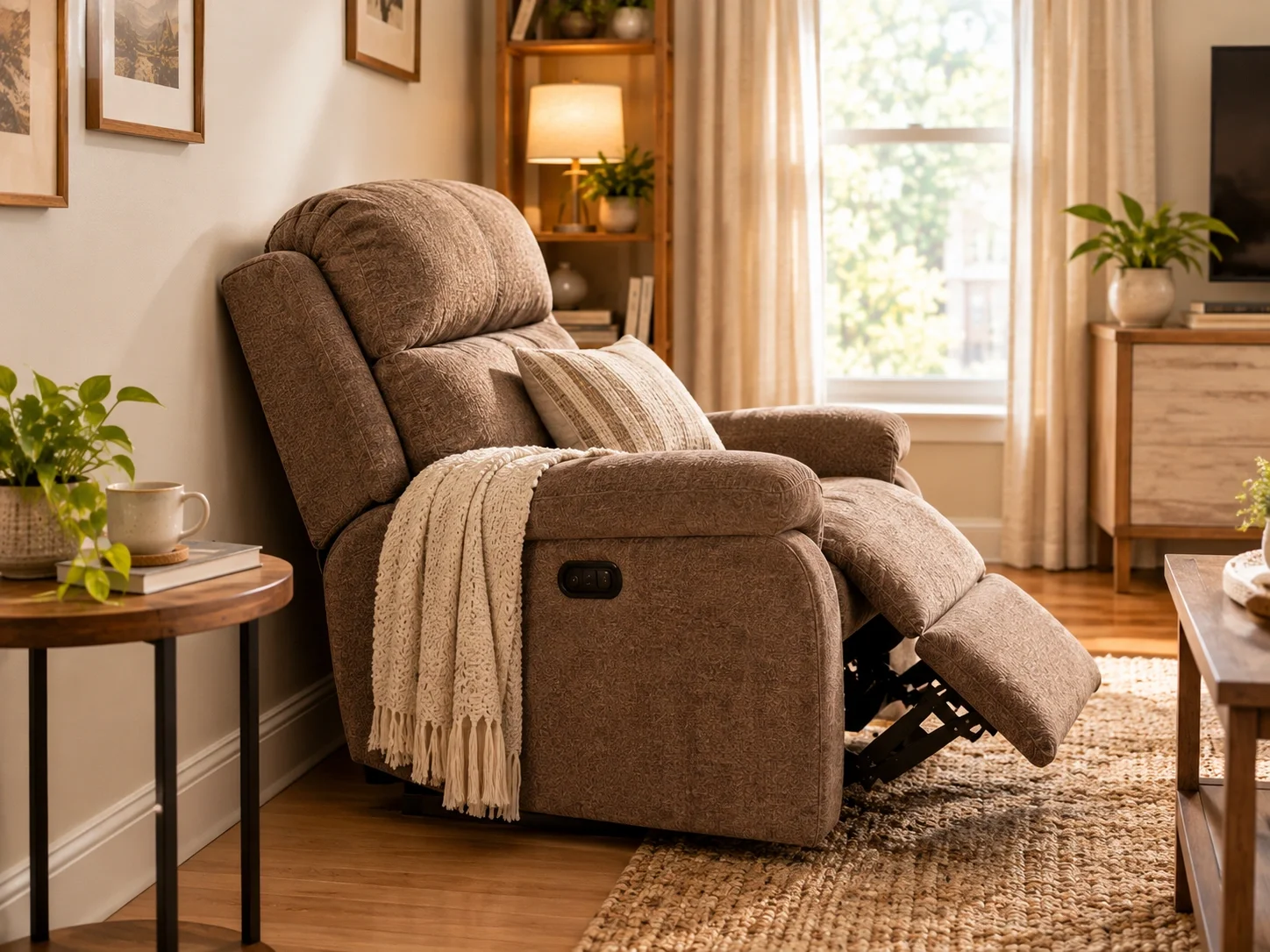 Wall hugger recliner positioned close to wall